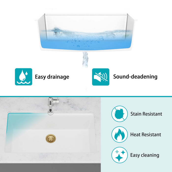 Quartz Composite Kitchen Sink With Undermount Design, Durable Single Bowl Workstation