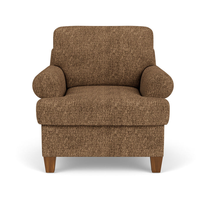 Moxy - Fabric Arm Chair, T-Shaped Seat Cushion, Curved Sock Arms
