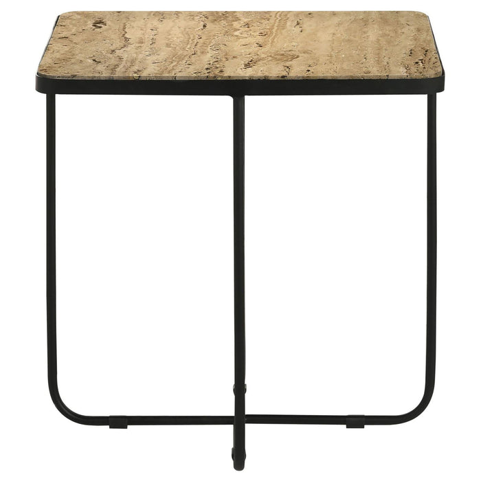 Travertine Accent Table Geometric Design - Brown