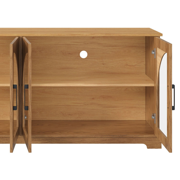 TV Stand With Semi Arched Glass Doors, Media Console With Adjustable Shelves For Living Room - Brown