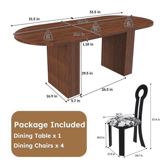 Oval Dining Table For 6 With 4 Upholstered Chairs - Walnut / Black