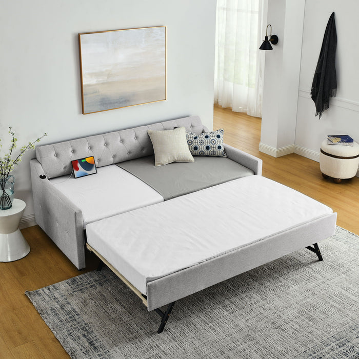 Size Upholstered Daybed With Trundle And USB Charging Armrest