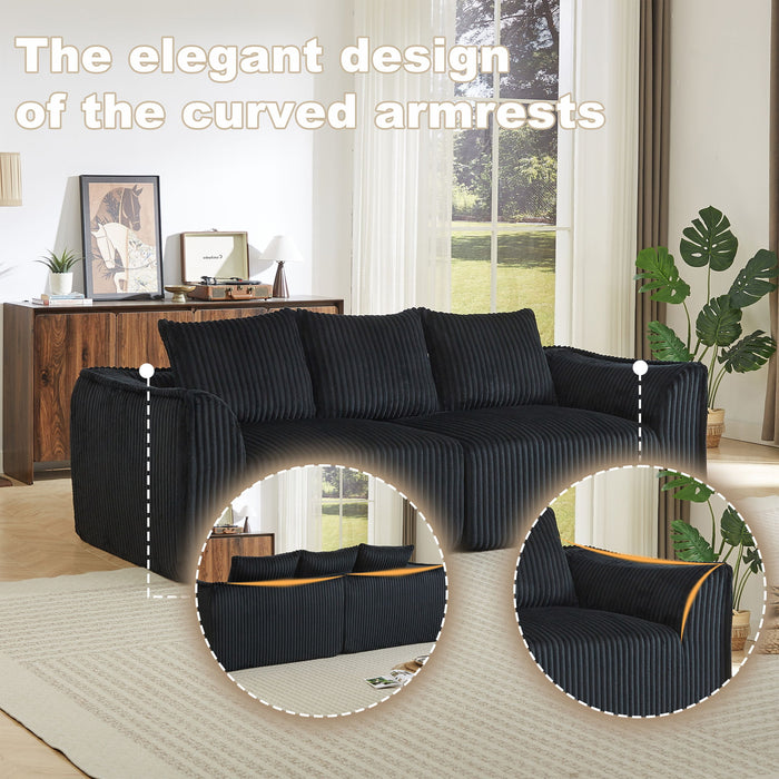Minimalist 3 Seater Sofa With Curved Lines And Gently Sloped Backrest