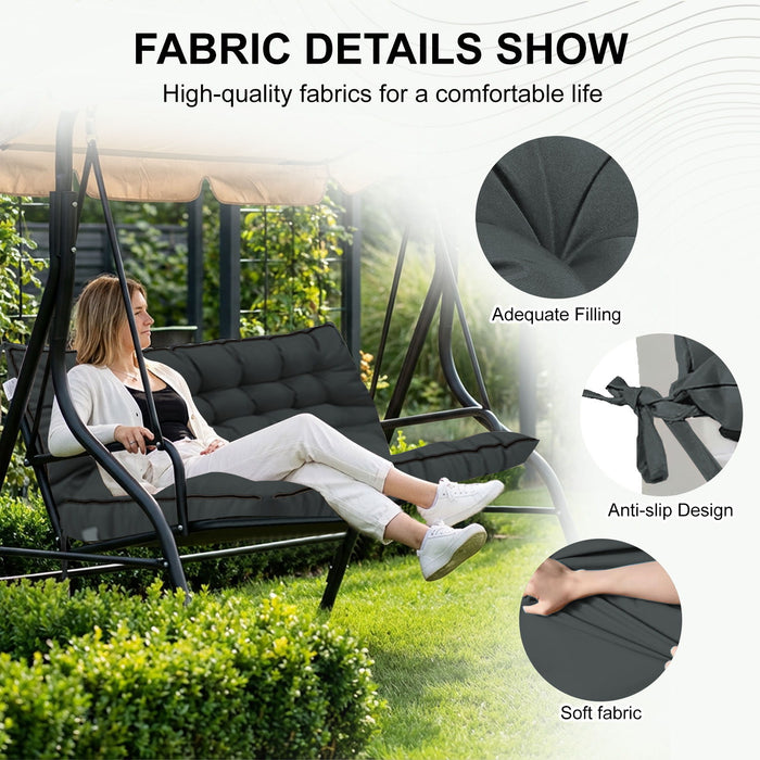 3 Seater Outdoor Porch Swing Cushion With Backrest, Waterproof