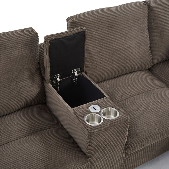 Modern U - Shaped Sectional Sofa With Storage Ottomans, USB Ports, And Cup Holders