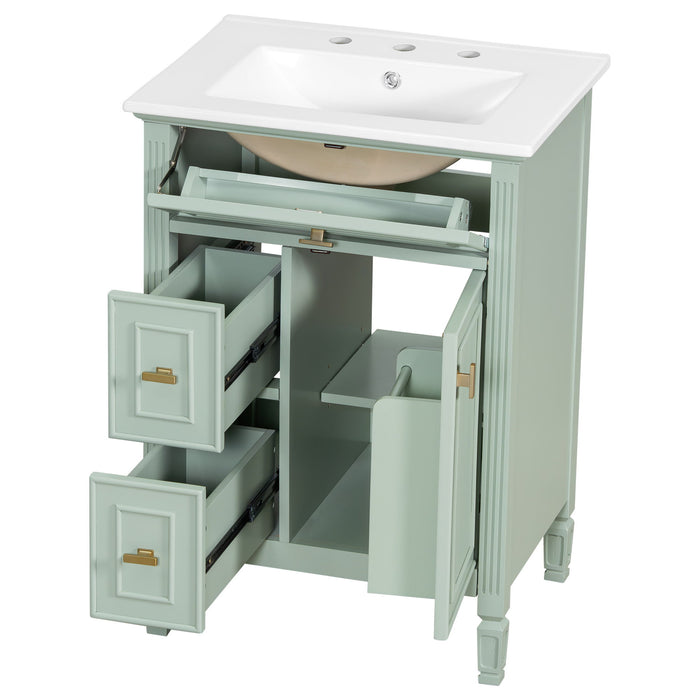 Modern Bathroom Vanity With Sink, Flip Drawer, 2 Drawers, Adjustable Shelf