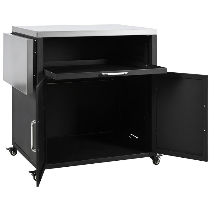 Versatile Outdoor Cabinet With Folding & Expandable Work Surfaces, Ample Storage Space, And Lockable Wheels - Matte Black