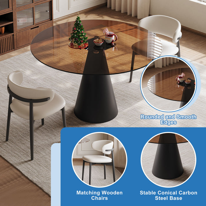 Round Dining Table - Black / Brown - Glass