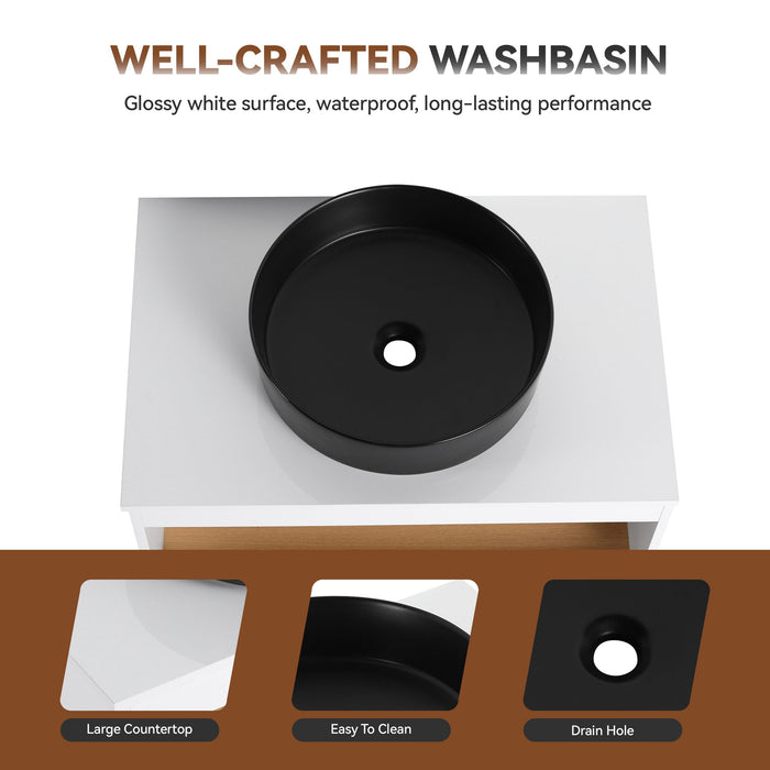 Floating Bathroom Vanity With Glossy Round Vessel Sink