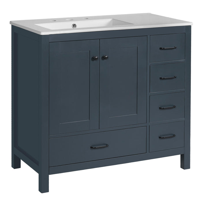 Bathroom Vanity With Ceramic Sink Combo, Abundant Storage Cabinet 2 Soft Close Doors And 5 Drawers