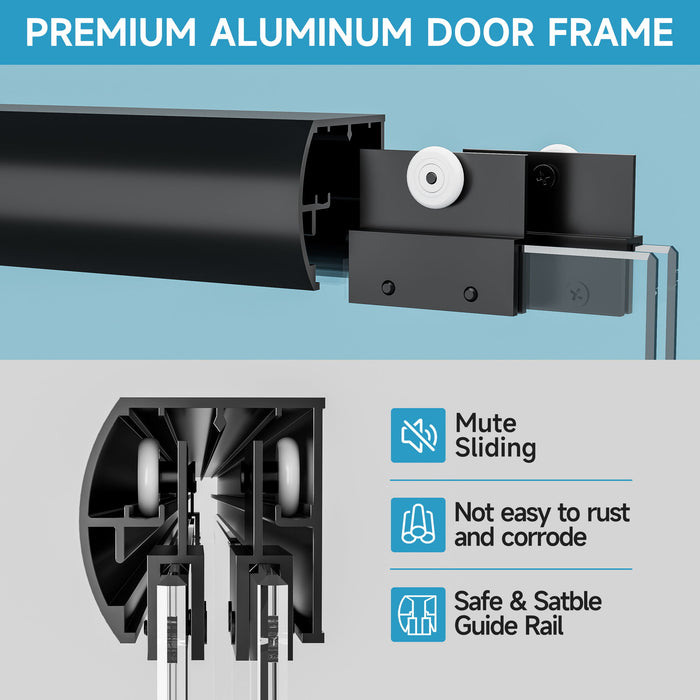 Aluminum Frame Double Double Soft Close Shower Door, Tempered Glass And Dual Stainless Steel Handles
