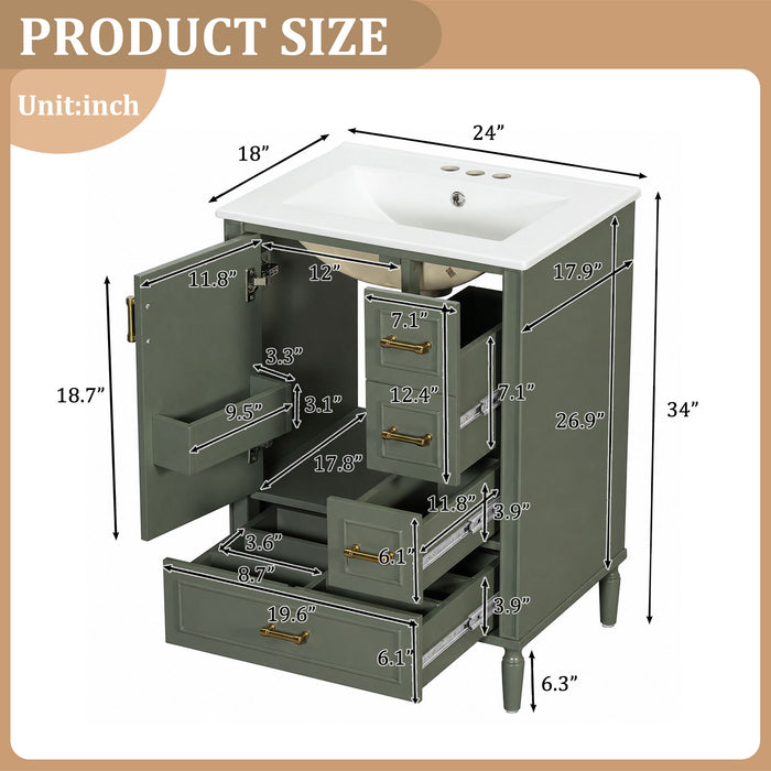 Modern Bathroom Vanity With Sink, Soft Close Doors, 3 Drawers