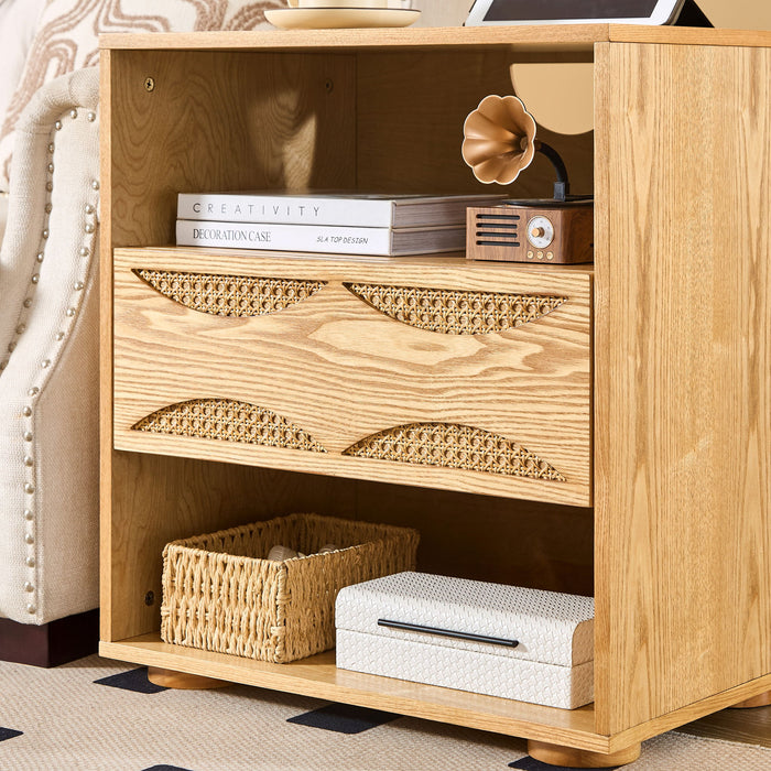Nightstand With USB Ports & Outlet Hole, End Table With Drawer