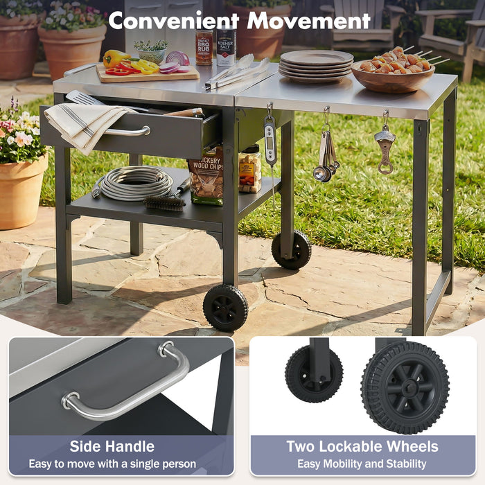 Foldable Outdoor Kitchen Cart With Storage For Patio