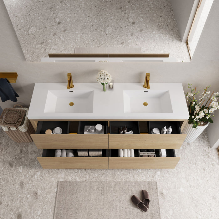 Bathin Freestanding Bathroom Vanity With Double Sinks, Bathroom Storage Vanity Cabinet With Stone Resin Countertop And Soft Close Drawers