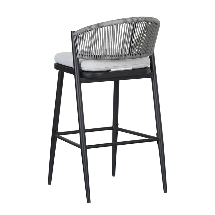 Outdoor Bar Height Metal Frame Counter Stools With Scallop Shaped Backrest & Water Resistant Cushions