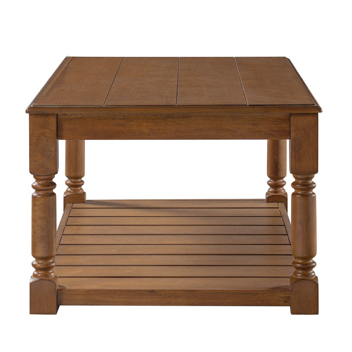 Coffee Table With Slatted Lower Shelf For Living Room