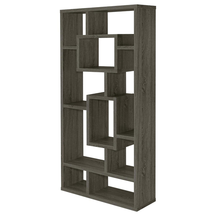 10 Shelf Open Back Bookcase With Interlocking Shelves - Gray