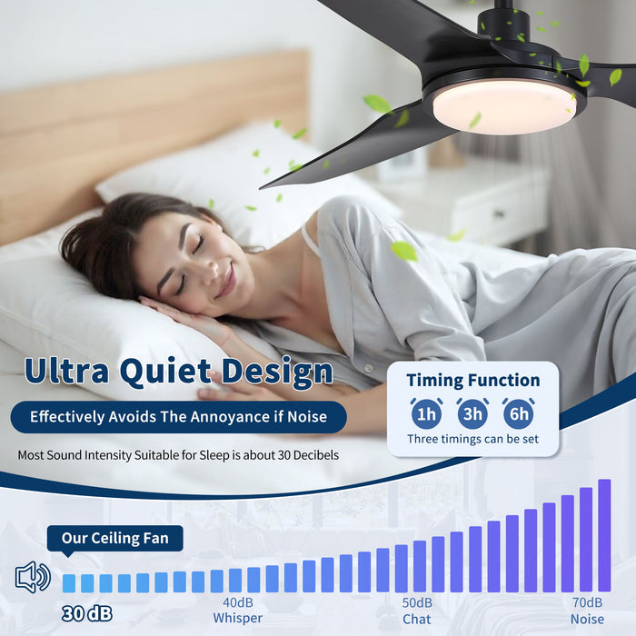 Outdoor Waterproof Ceiling Fan With Light And Quiet DC Motor, Blades For Bedroom - Black