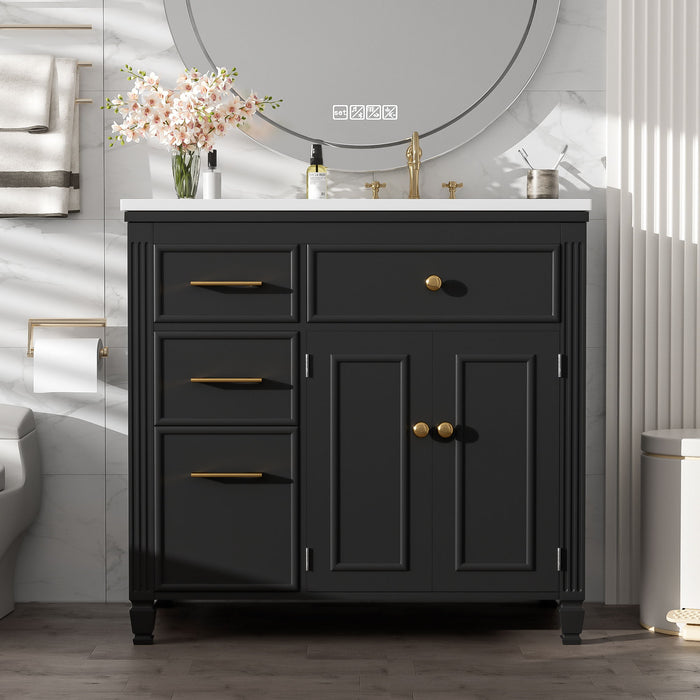 Bathroom Vanity With Sink, 1 Tip Out Drawer, 3 Side Drawers, Adjustable Shelf