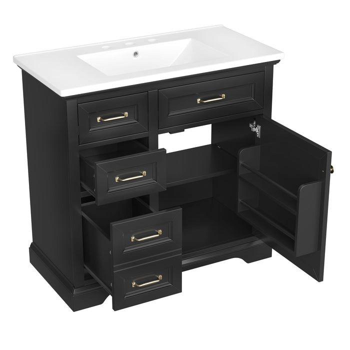 Modern Bathroom Vanity With Sink Top, 4 Drawers And 1 Soft-Close Door
