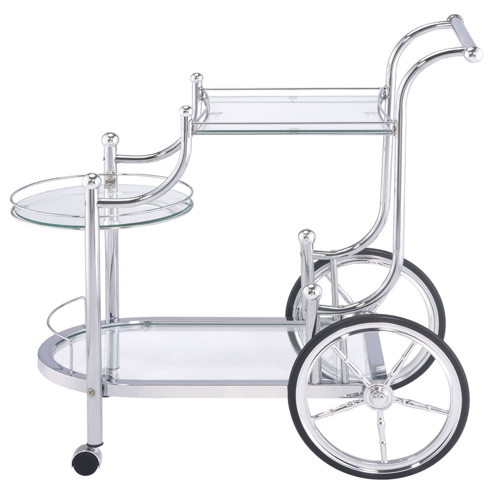 Reia - 3 Tier Cart With Casters & Tempered Glass Design - Chrome