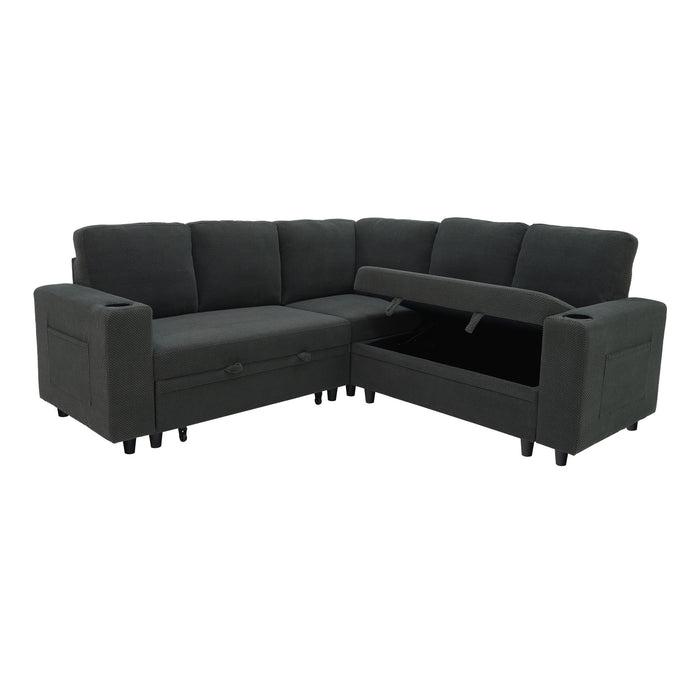 Upholstered L - Shape Sectional Sofa Bed With Pull Out Sleeper And Storage