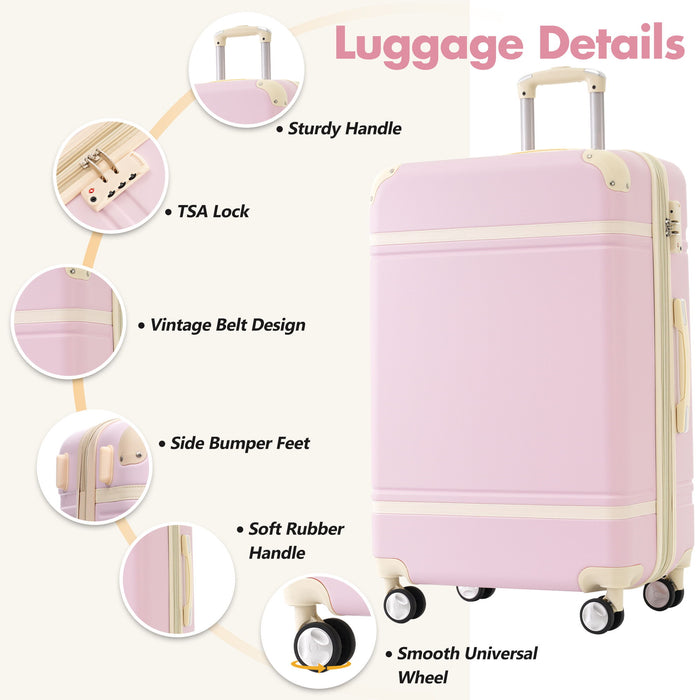 Hardshell Luggage Set With Double Spinner Wheels, Tsa Lock, Lightweight Suitcase, 24" With Bags - Light Pink