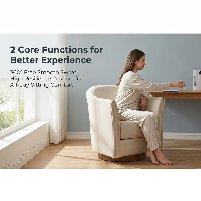 360 Degree Rotating Barrel Armchair For Living Room - Cream Beige