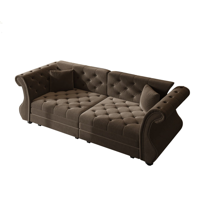 Oversized Chesterfield Pull Out Sofa Bed, Roll Arm Couch With Flower Tufting For Living Room