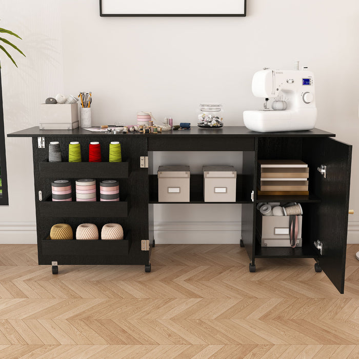 Foldable Sewing Table With Locking Casters