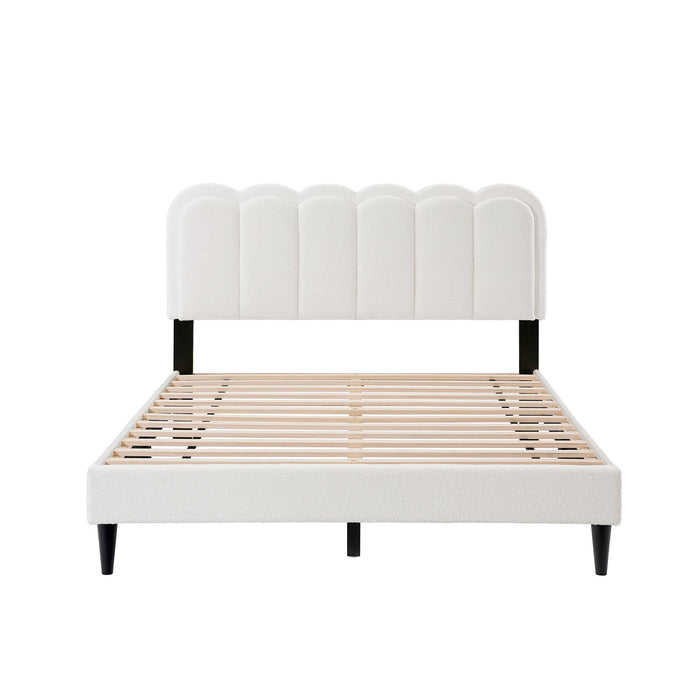 Queen Size Lambswool Petal Headboard Bed Frame With Ambient Light - White