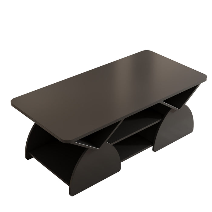 Geometric Engineered Coffee Table With Rounded Corners With Open Shelves