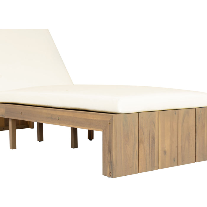 Adjustable Outdoor Chaise Lounge Patio Recliner - Beige / Light Teak
