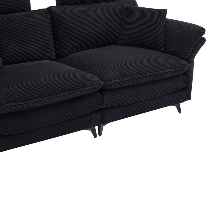 Modern Corduroy Deep Seat Sectional Sofa With Ottoman