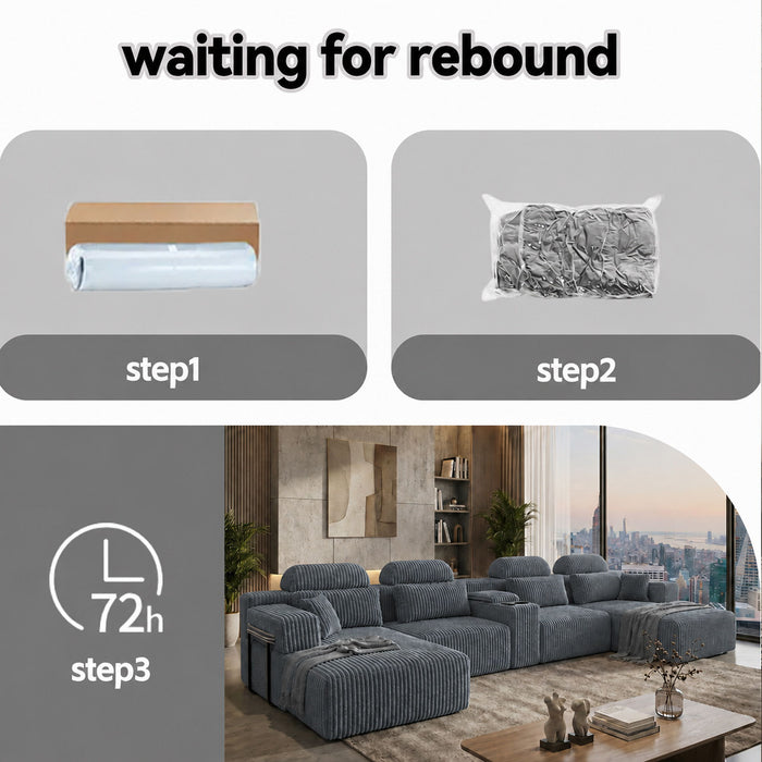 U-Shaped Sectional Sofa With Chaise Lounge And Cup Holders
