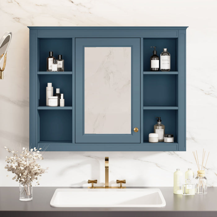 Wall Mounted Medicine Cabinet With Mirror, Storage Cabinet Featuring 6 Open Shelves And Adjustable Interior