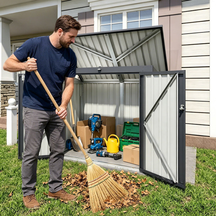 Outdoor Trash Can Storage Shed For 2 Bins Garbage - Gray