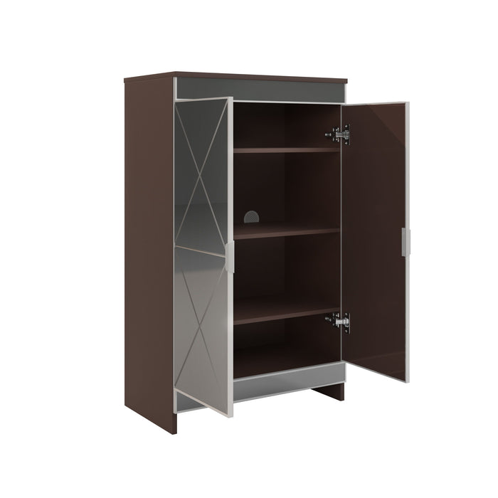 Elegant Decor Mirrored Shoe Cabinet With Edging Double Door Storage Cabinets Glass - Brown / Silver / Gray