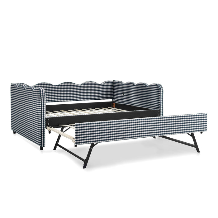 Gingham Daybed With USB Charging Port, Wave-Shaped Design