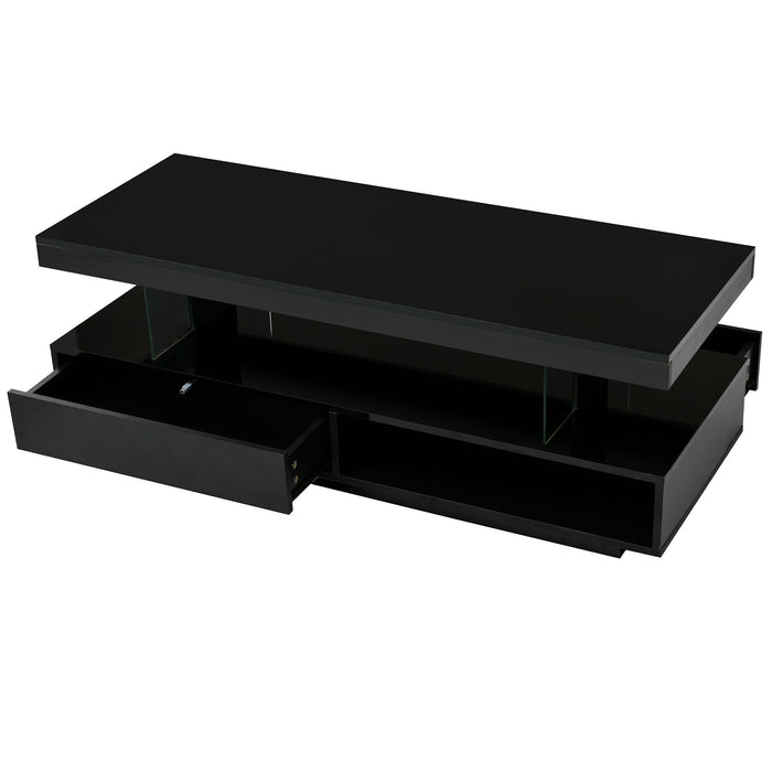 LED Coffee Table With 2 Drawers And Display Shelves