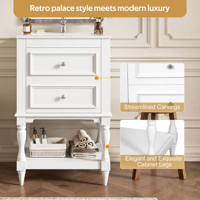 Retro Design Bathroom Vanity With Sink, 2 Drawer Storage Cabinet