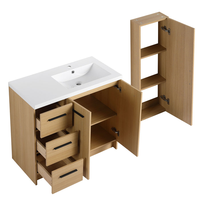 Freestanding Bathroom Vanity Set With Tall Linen Cabinet, 3 Drawers And Large Storage, Single Sink