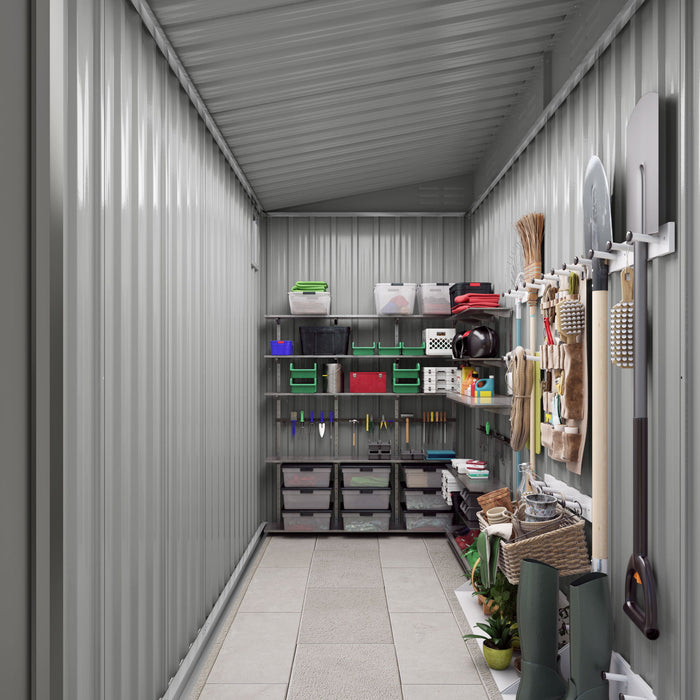 Lean To Shed With Windows, Tool House With Sloping Roof With 2 Vents And 1 Side Open Door For Backyard - Gray
