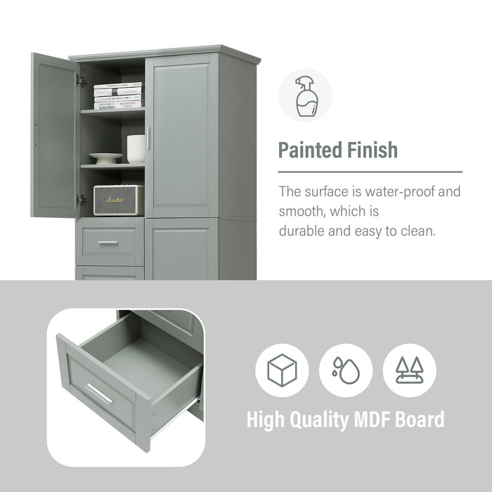 Tall And Wide Storage Cabinet With Doors For Bathroom Or Office, 3 Drawers - Gray