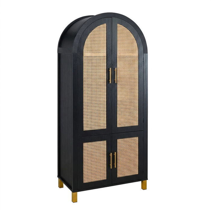 Tall Arched Cabinet With Rattan Doors & Adjustable Shelves