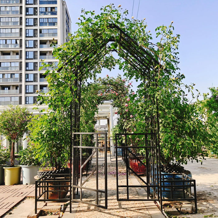 Garden Arch With Gate With Planter, Climbing Plants Support Outdoor - Black