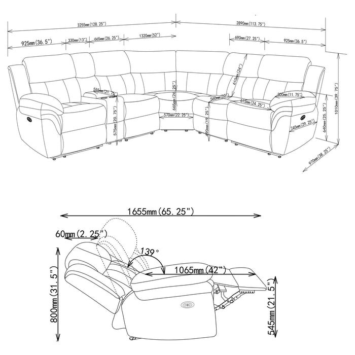 Divine - 6 Piece Reclining Sectional