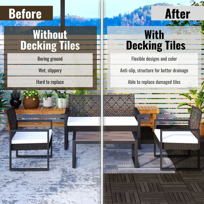 Acacia Hardwood Interlocking Deck Tiles, Striped Pattern