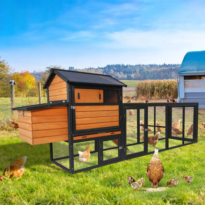 Chicken Coop, Large Outdoor Hen House & Run And Nesting Box Poultry Cage, Rabbit Hutch - Brown / Black